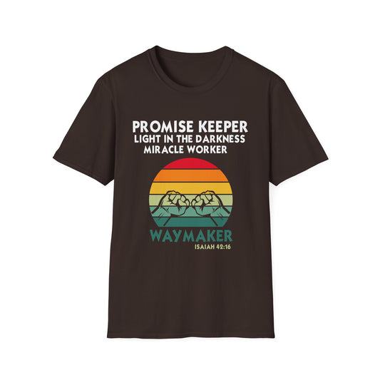 Waymaker Christian T-Shirt β "Promise Keeper, Light in the Darkness" Inspirational Tee (Isaiah 46:16)