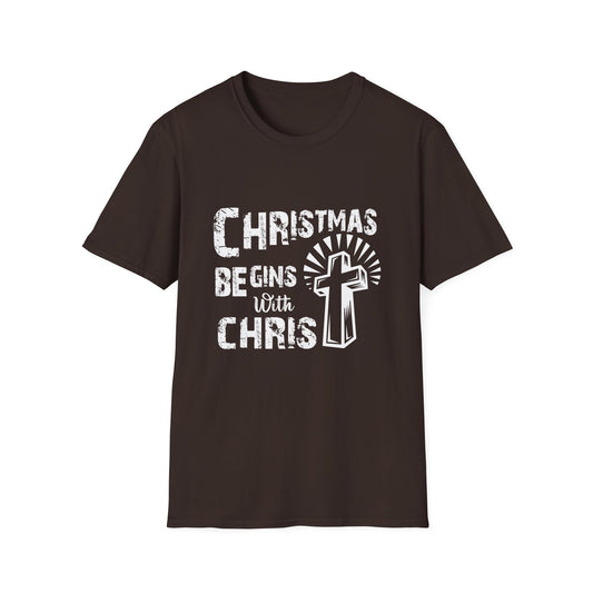 Christmas Begins with Christ T-Shirt — Faith-Based Christmas Tee with Cross Design