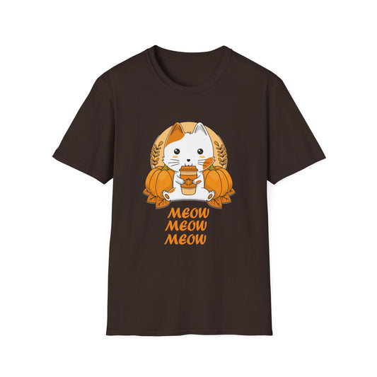 Pumpkin Spice Cat T-Shirt β Cute Autumn "Meow Meow Meow" Graphic Tee Unisex T-Shirt