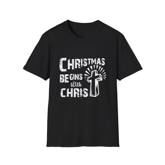 Christmas Begins with Christ T-Shirt — Faith-Based Christmas Tee with Cross Design