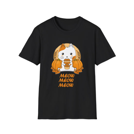 Pumpkin Spice Cat T-Shirt β Cute Autumn "Meow Meow Meow" Graphic Tee Unisex T-Shirt