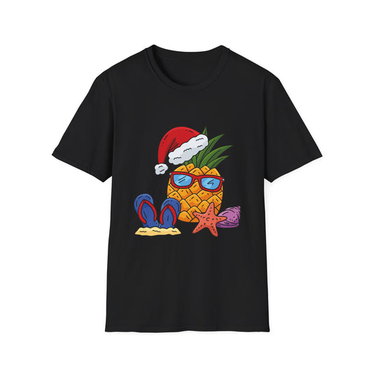 Pineapple Santa Tee — Tropical Christmas T-Shirt with Sunglasses & Flip Flops