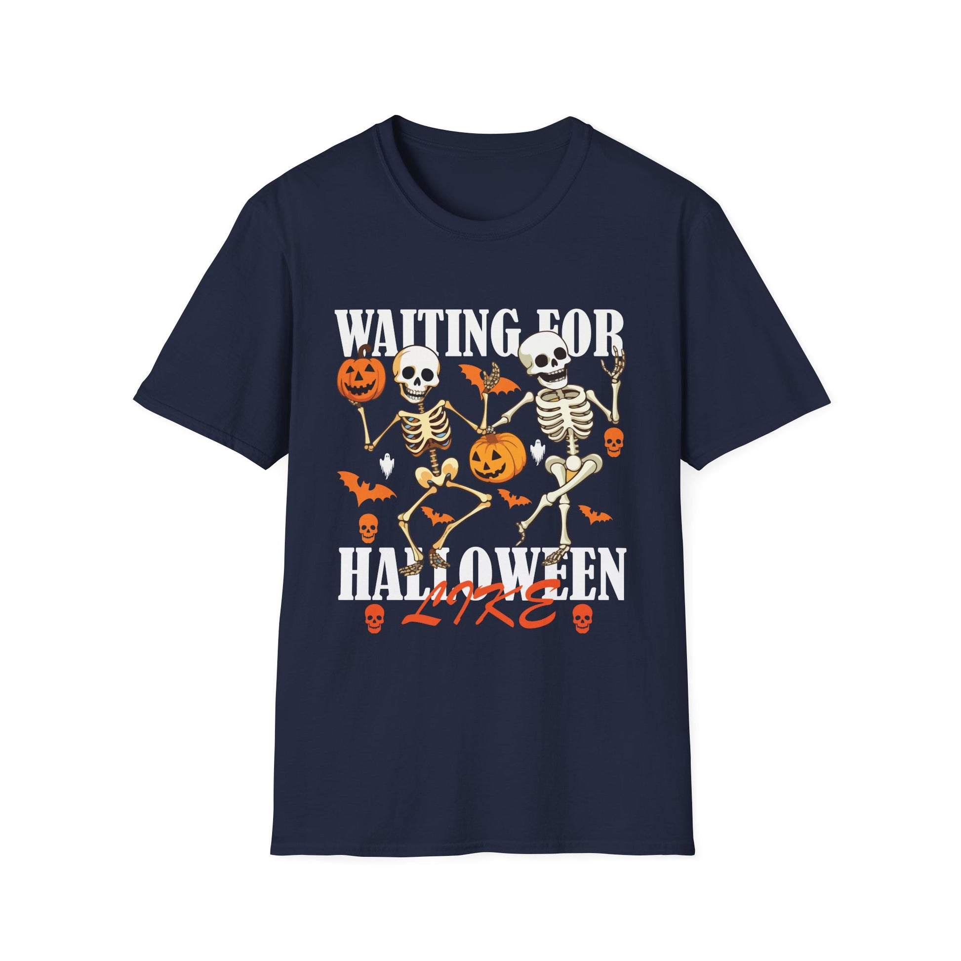 Waiting For Halloween Like T-Shirt — Dancing Skeletons & Pumpkin Halloween Tee