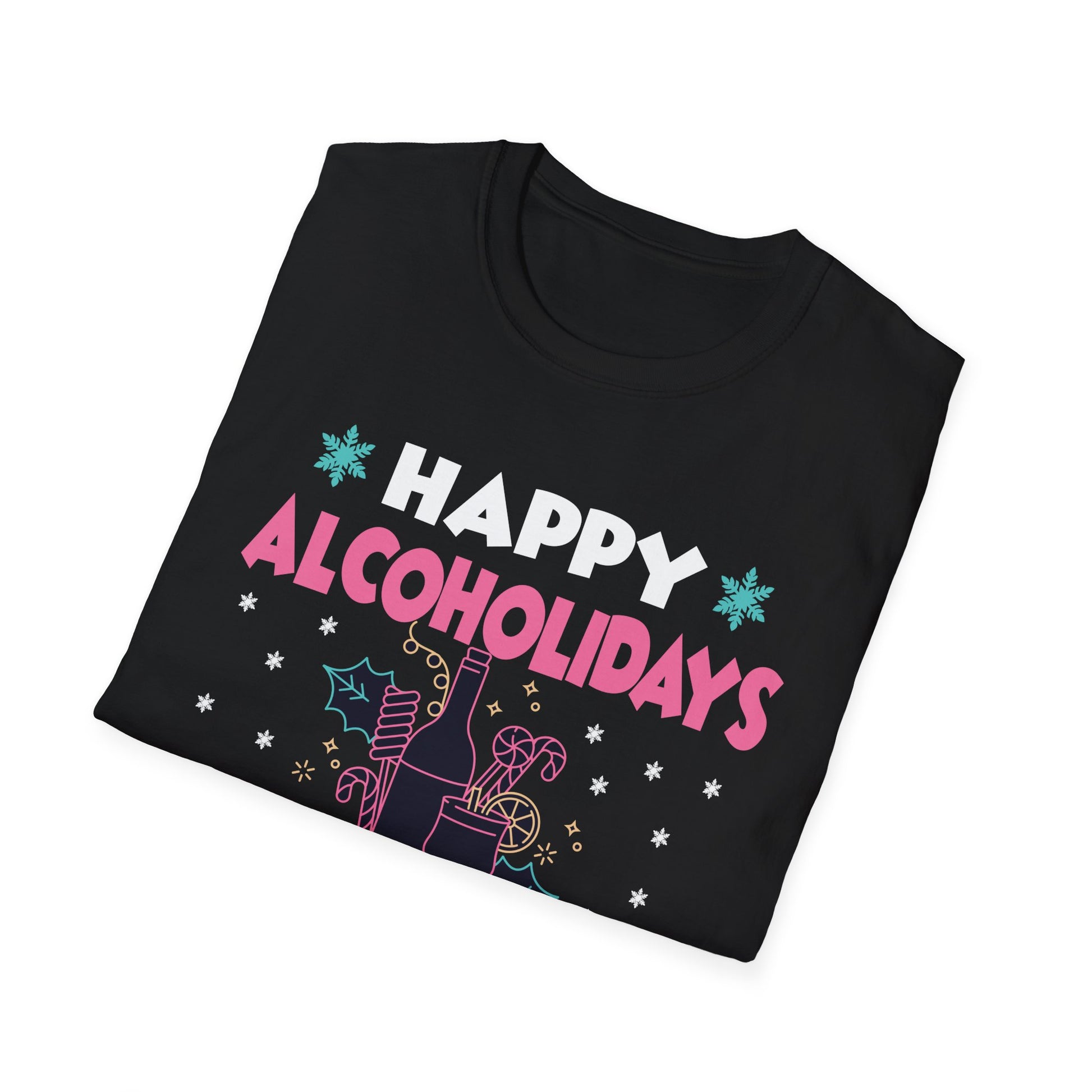 Happy Alcoholidays T‑Shirt — Funny Holiday Drinking Graphic Tee