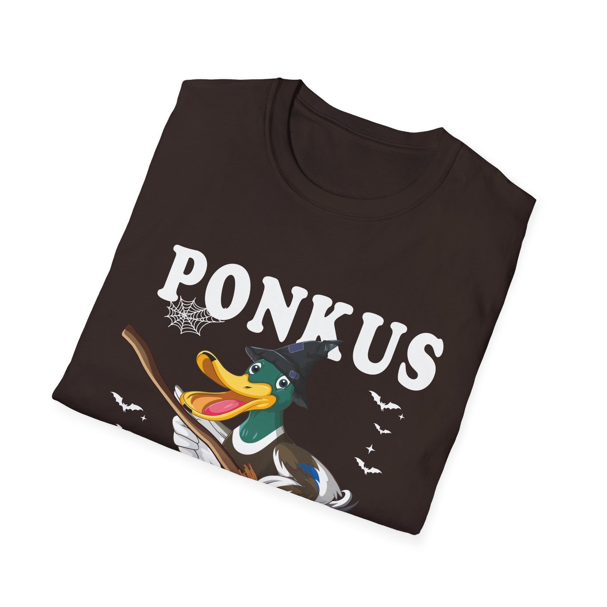 Ponkus Honkus Duck Witch T‑Shirt — Funny Halloween Broomstick Duck Tee