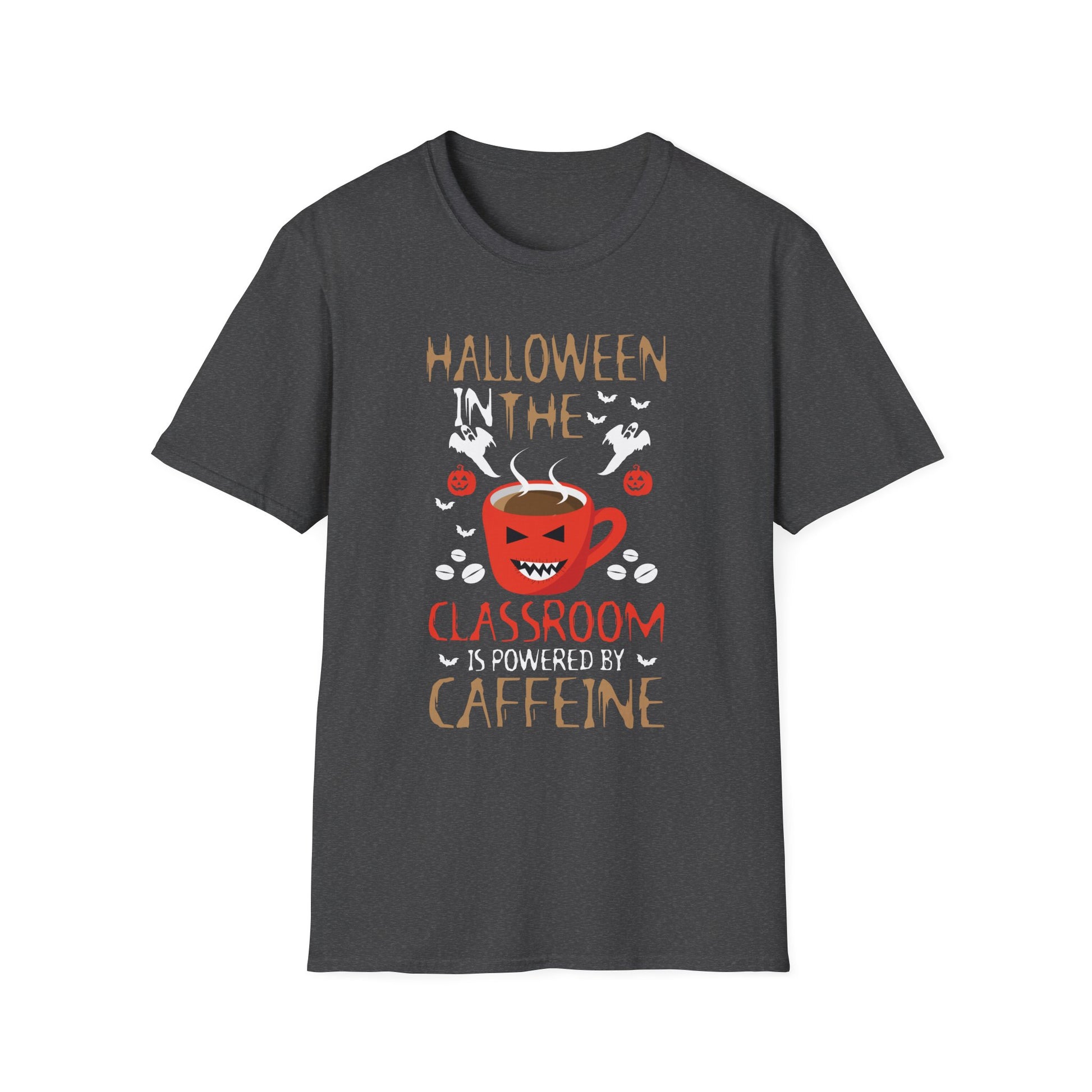 Halloween Classroom T-Shirt — "Classroom is Powered by Caffeine" Teacher Tee