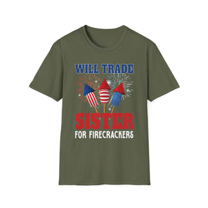 Will Trade Sister For Firecrackers T-Shirt - Patriotic 4th of July Tee