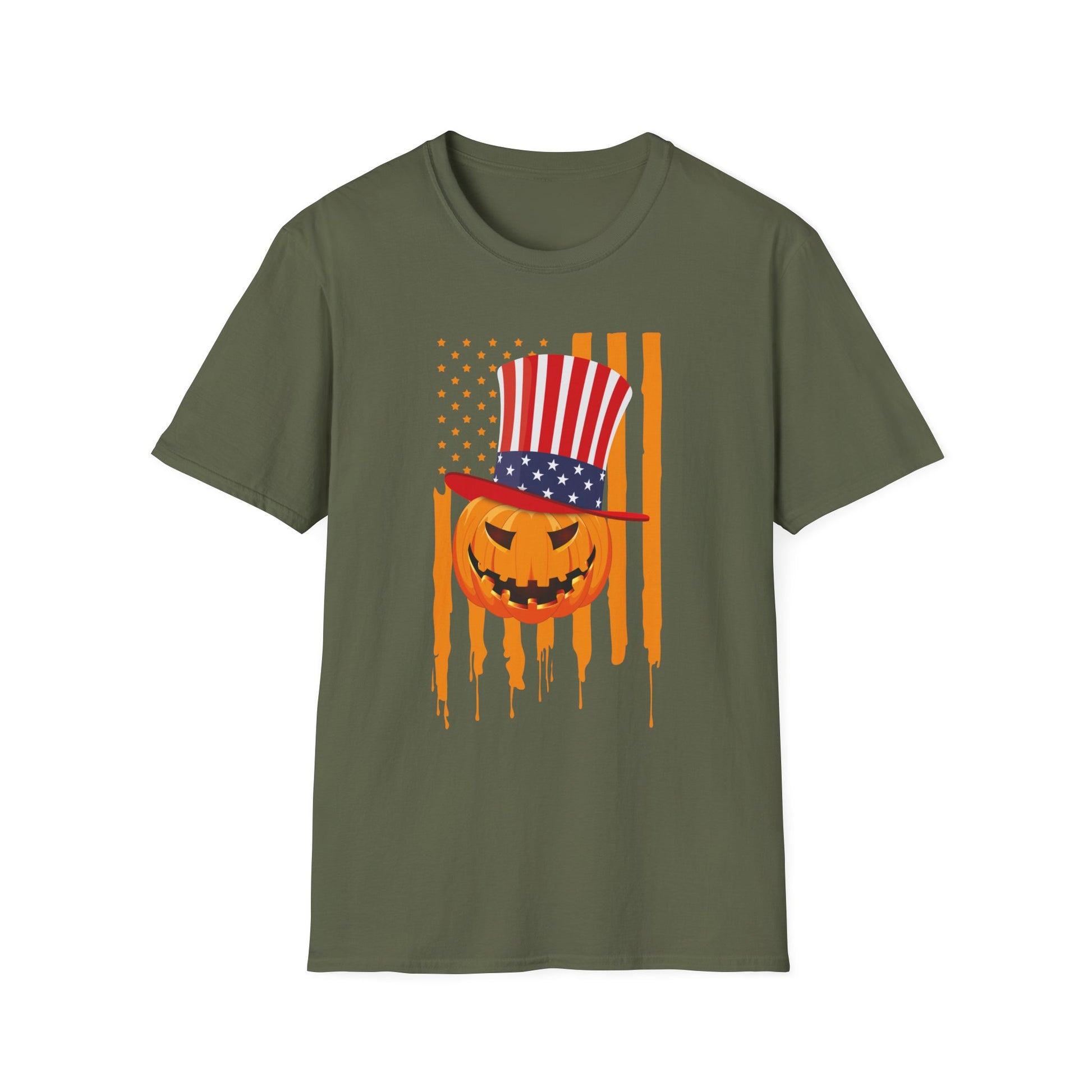 Patriotic Jack-O'-Lantern T-Shirt — American Flag Halloween Tee
