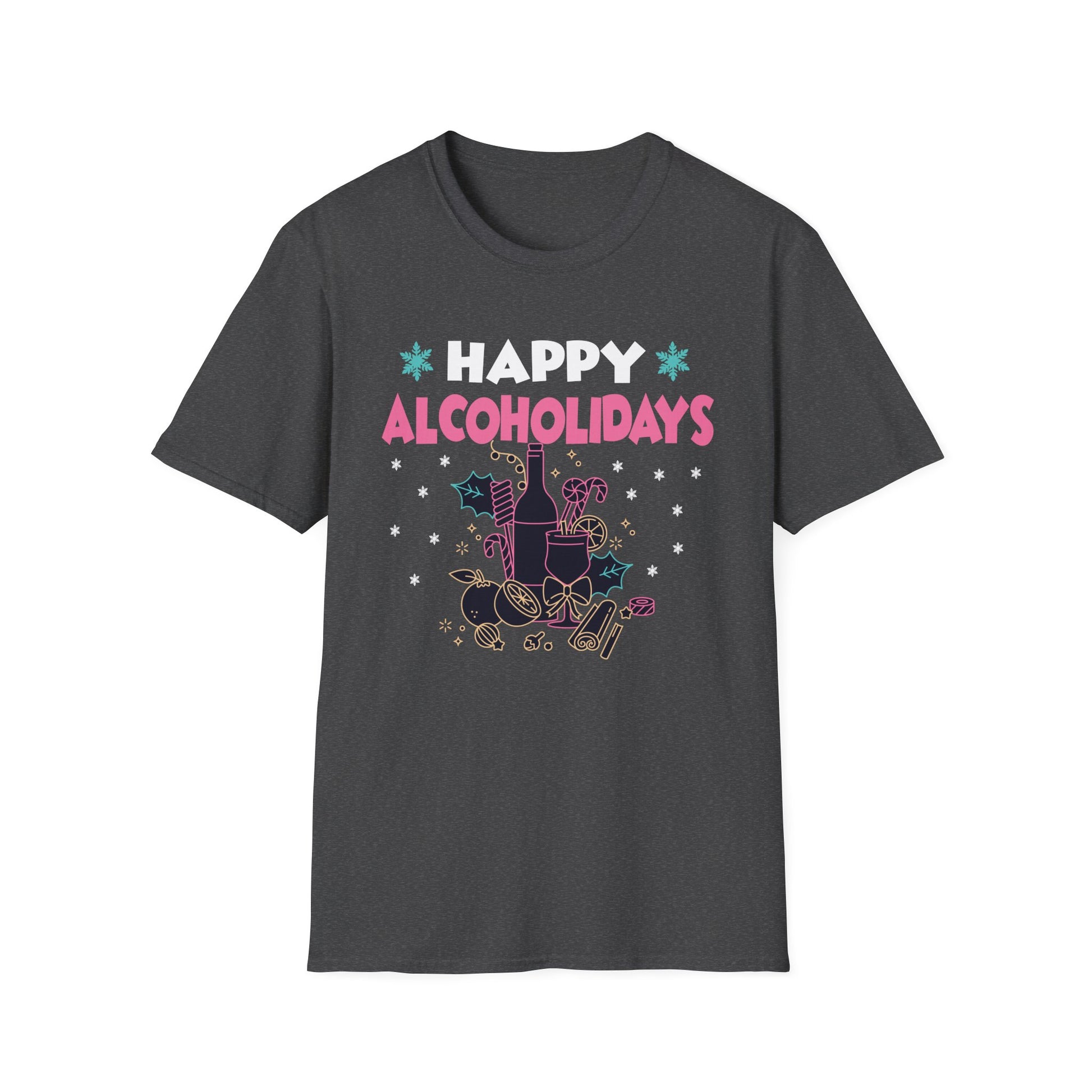 Happy Alcoholidays T‑Shirt — Funny Holiday Drinking Graphic Tee