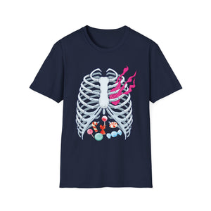 Skeleton Chest Candy T-Shirt — Halloween Candy Ribcage Graphic Tee