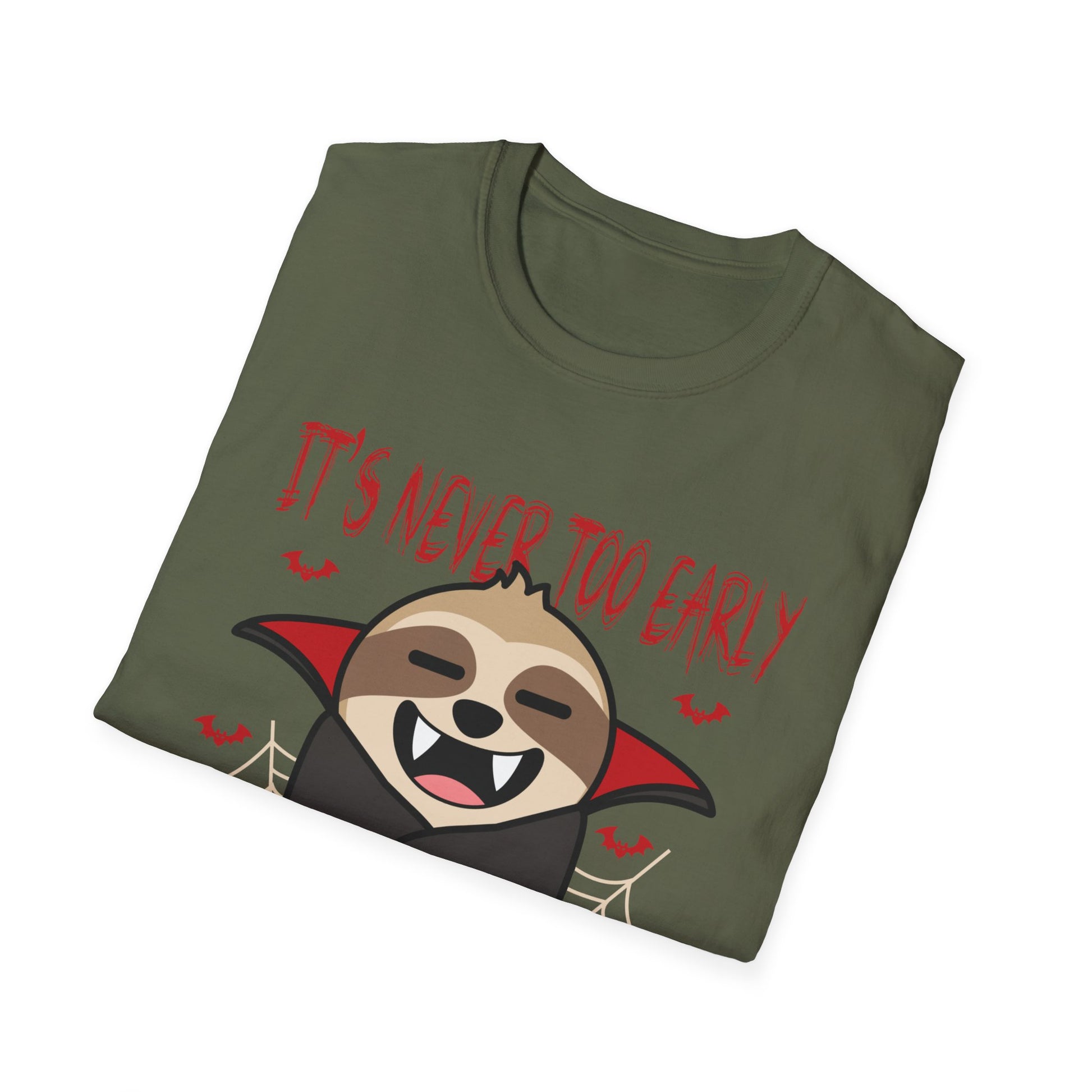Sloth Vampire Halloween T-Shirt – "It's Never Too Early for Halloween"