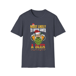 Most Likely To Offer Santa A Beer Funny Drinking Christmas T-Shirt