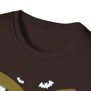 Scary Halloween Monster Face T-Shirt — Creepy Grinning Design with Spider Web