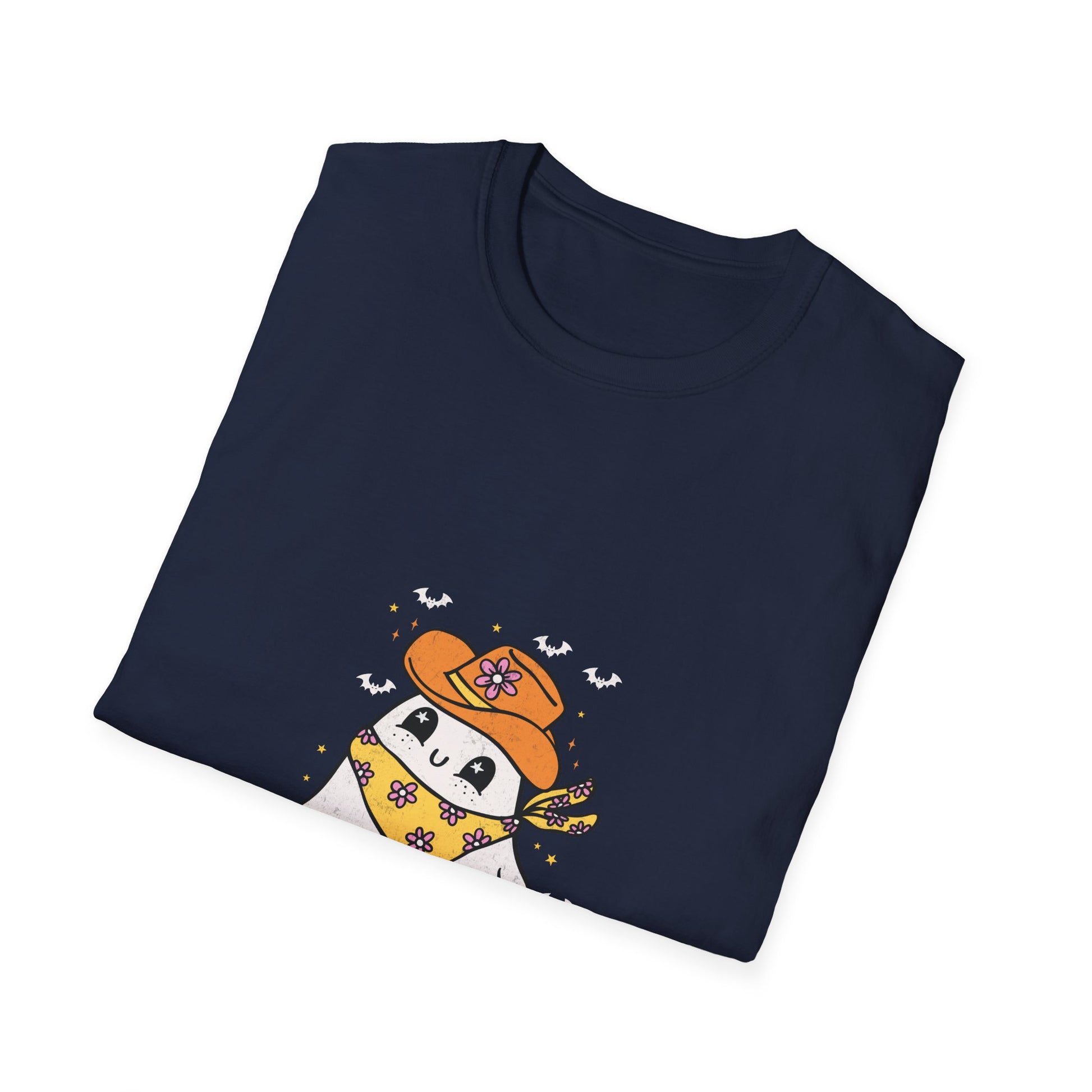 Cute Ghost in Cowboy Hat T-Shirt — Western Halloween Graphic Tee