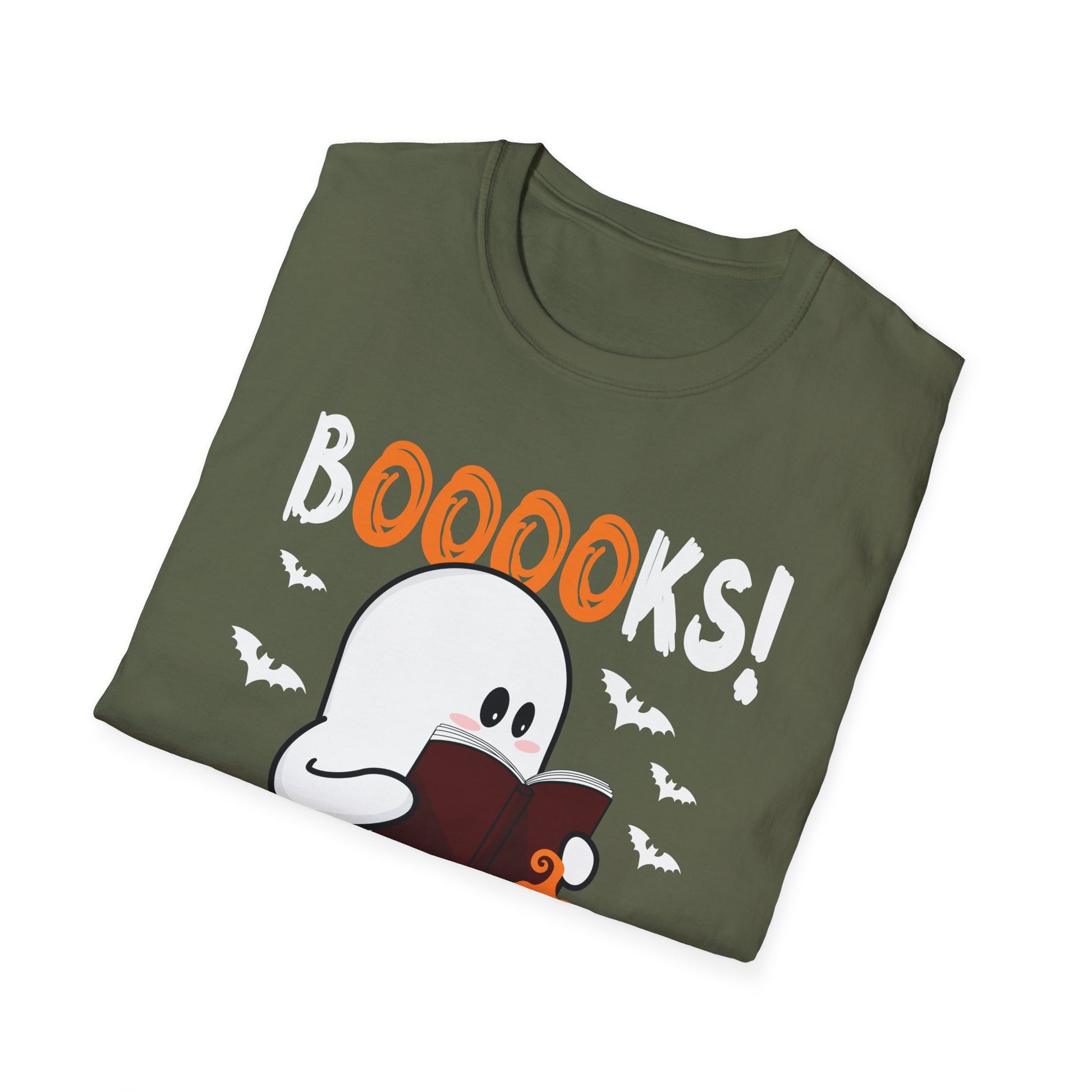 Halloween Ghost Booklover T-Shirt — "Booooks!" Cute Reading Pumpkin Tee