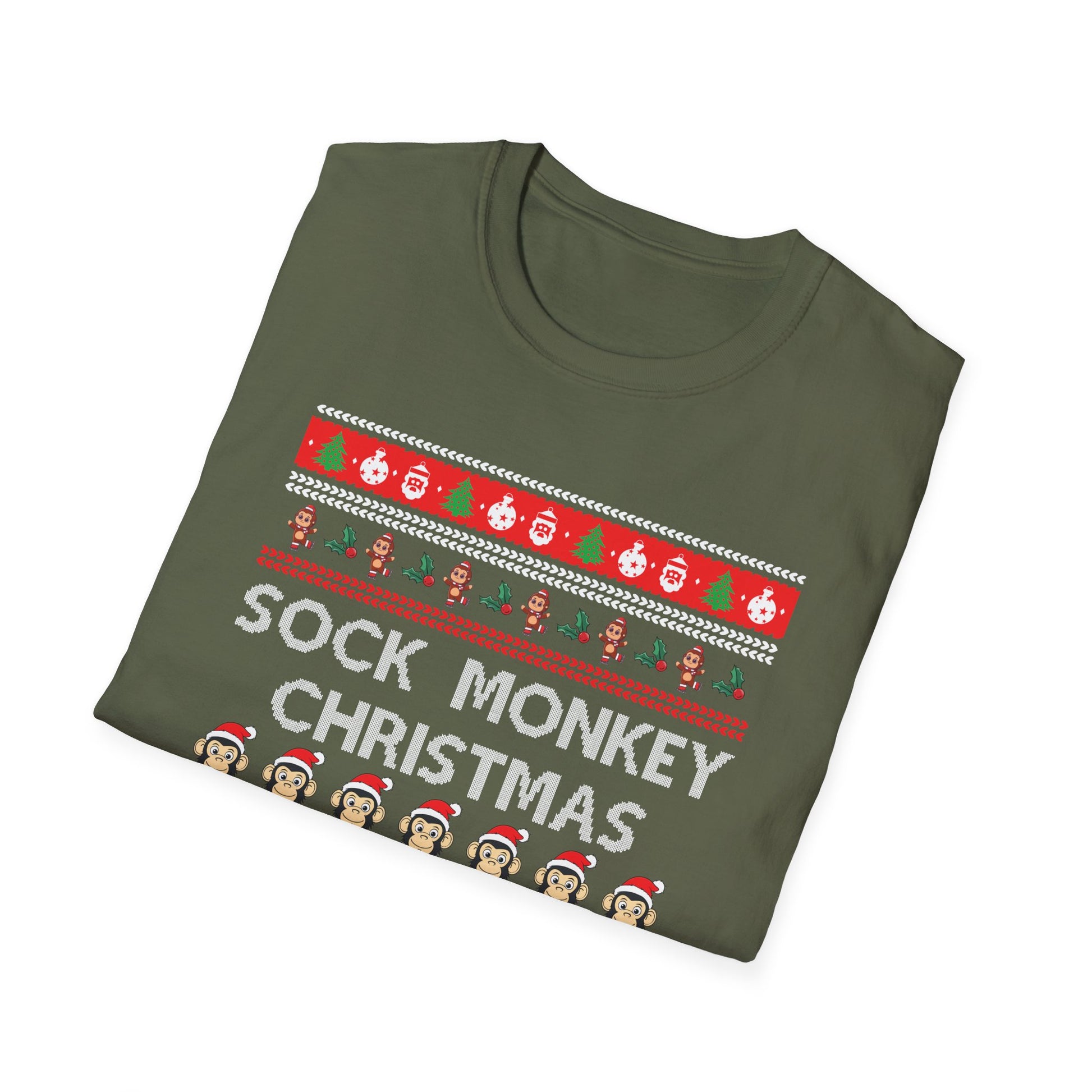 Sock Monkey Christmas Ugly Christmas Sweater Unisex Softstyle T-Shirt