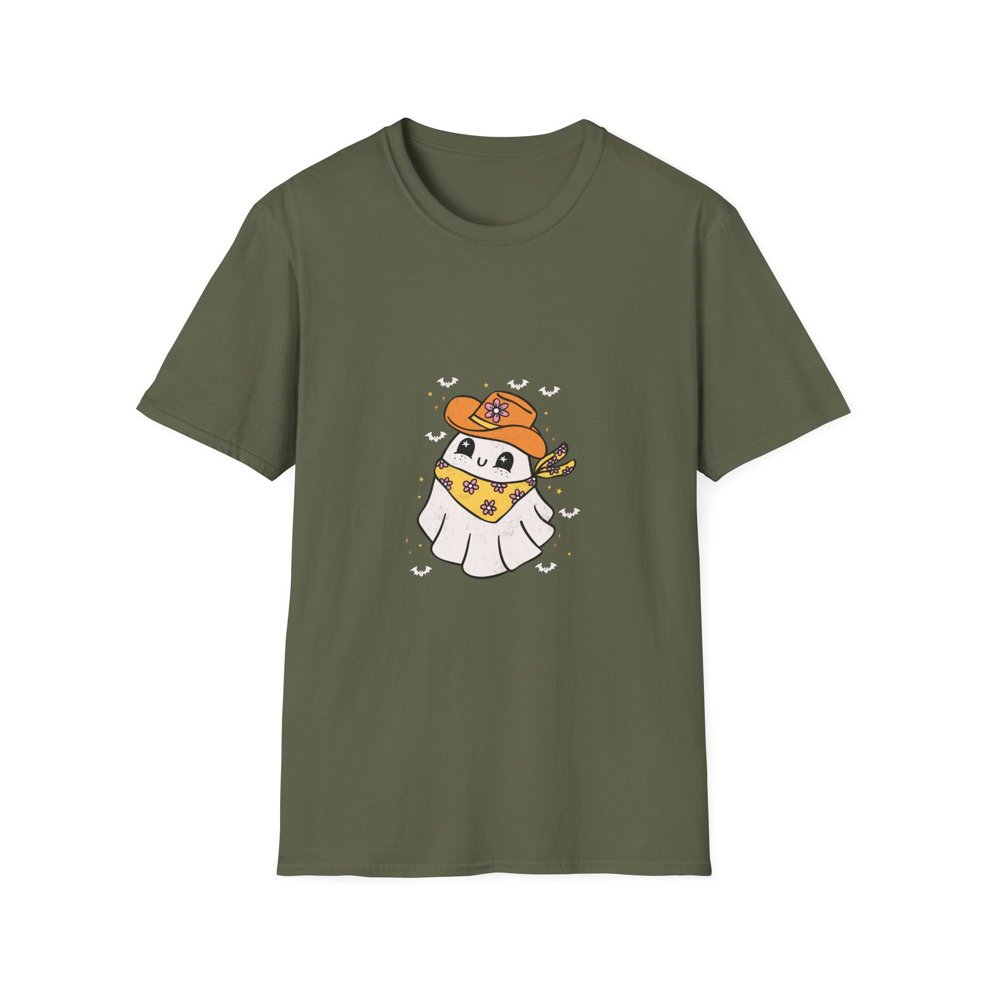 Cute Ghost in Cowboy Hat T-Shirt — Western Halloween Graphic Tee