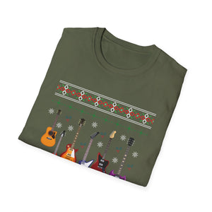 Guitar Ugly Christmas Sweater T-Shirt — Festive Electric & Acoustic Guitar Graphic Tee