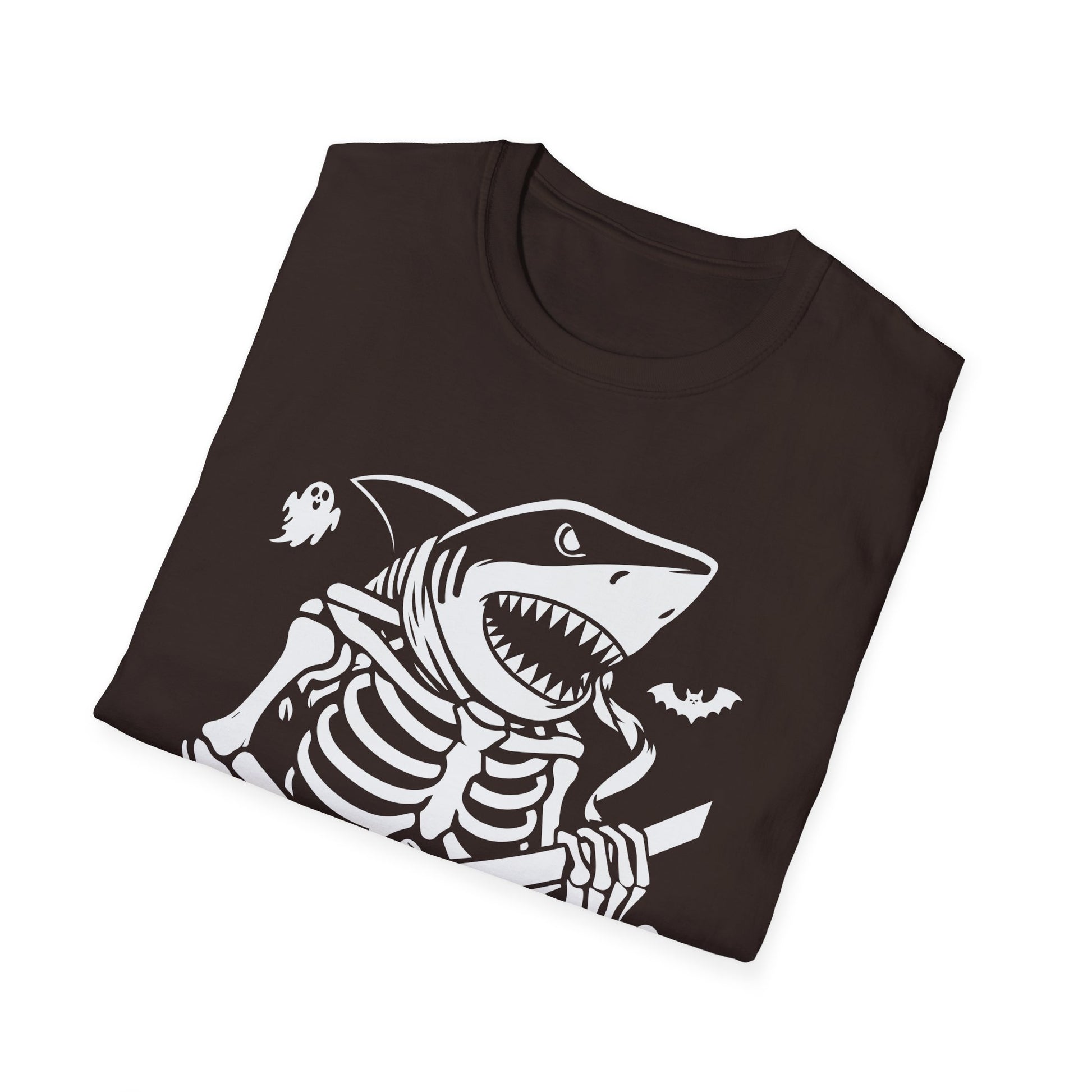 Shark Skeleton Samurai T-Shirt — Halloween Pirate Sword Graphic Tee