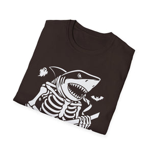 Shark Skeleton Samurai T-Shirt — Halloween Pirate Sword Graphic Tee