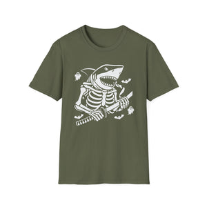 Shark Skeleton Samurai T-Shirt — Halloween Pirate Sword Graphic Tee