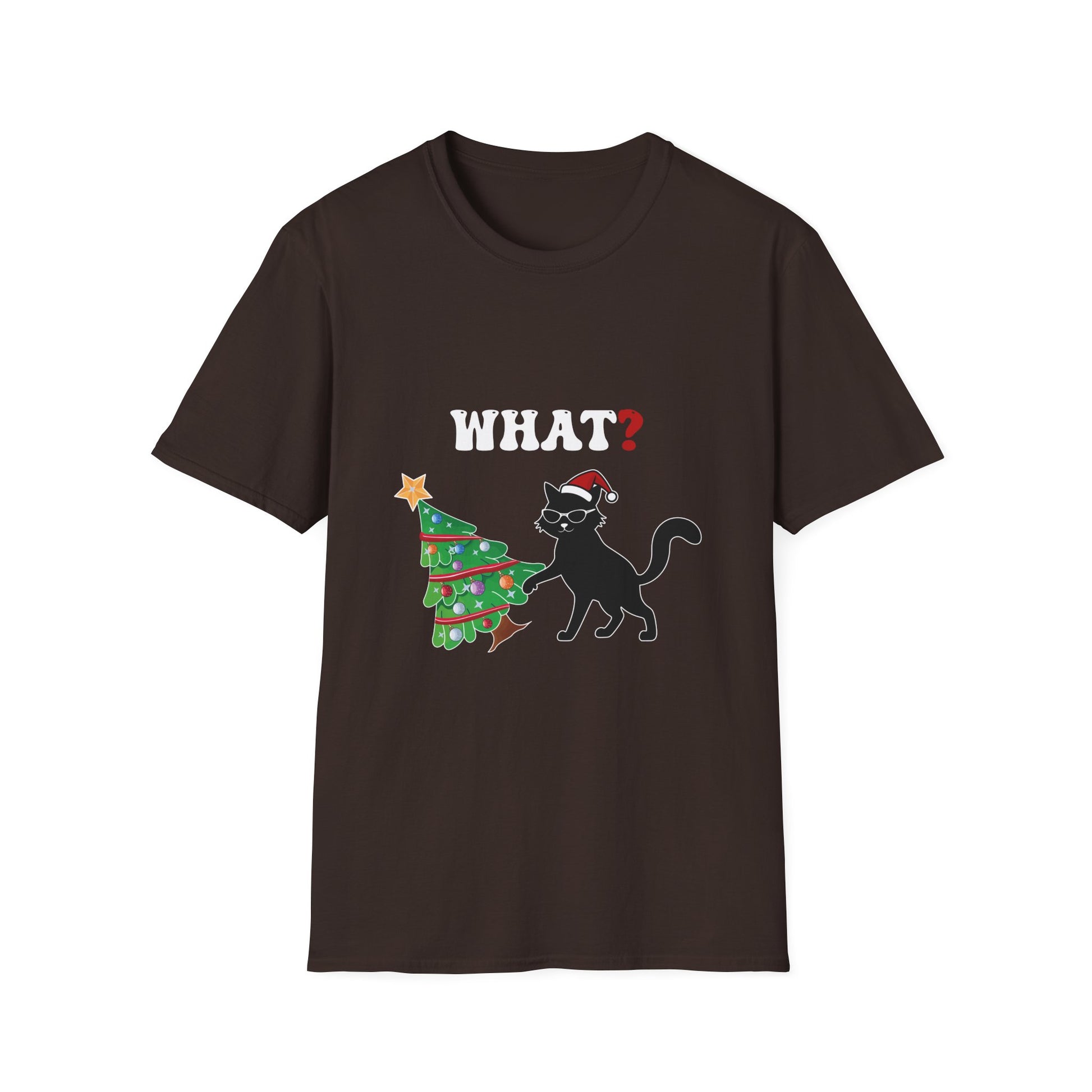 Funny Black Cat Gift Pushing Christmas Tree Over Cat What Unisex Softstyle T-Shirt
