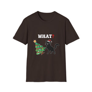 Funny Black Cat Gift Pushing Christmas Tree Over Cat What Unisex Softstyle T-Shirt