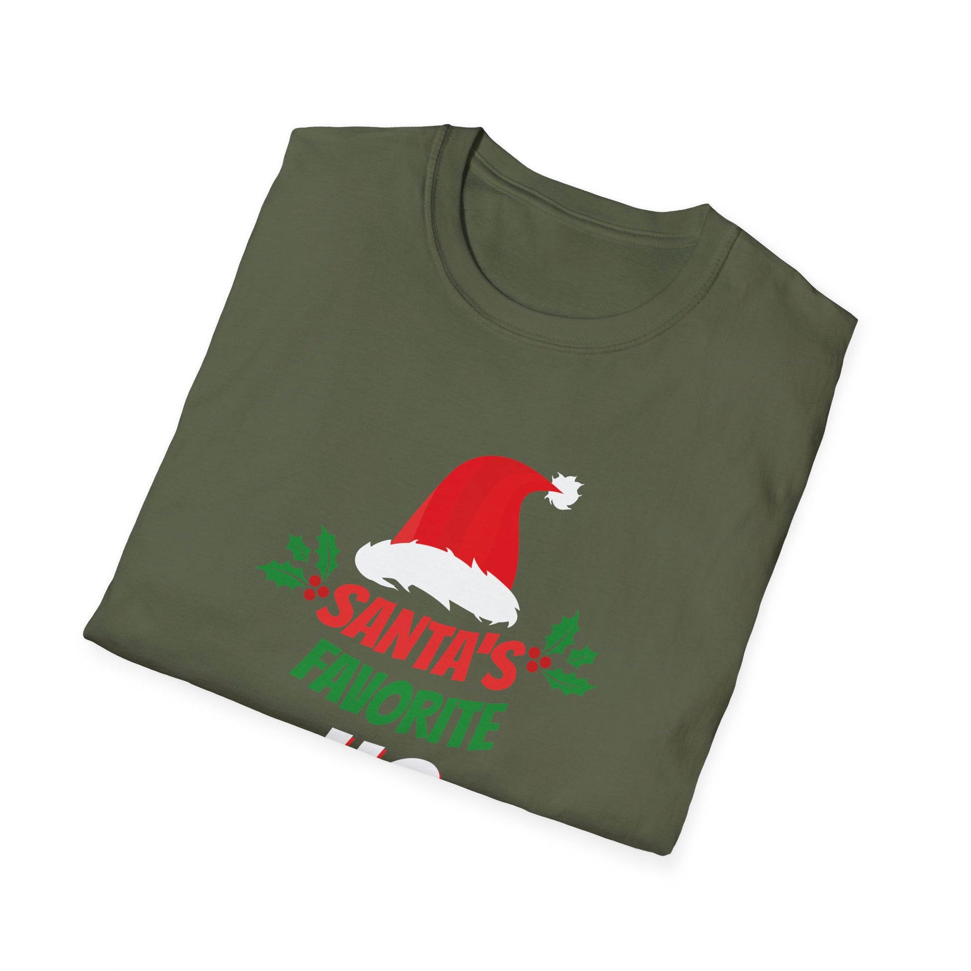 Funny Christmas Santa_s Favorite Ho Naughty Pajama Black Unisex Adult Cotton Polyester Short Sleeve Unisex Softstyle T-Shirt