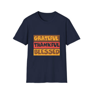 Grateful Thankful Blessed T‑Shirt — Thanksgiving Fall Autumn Gratitude Tee