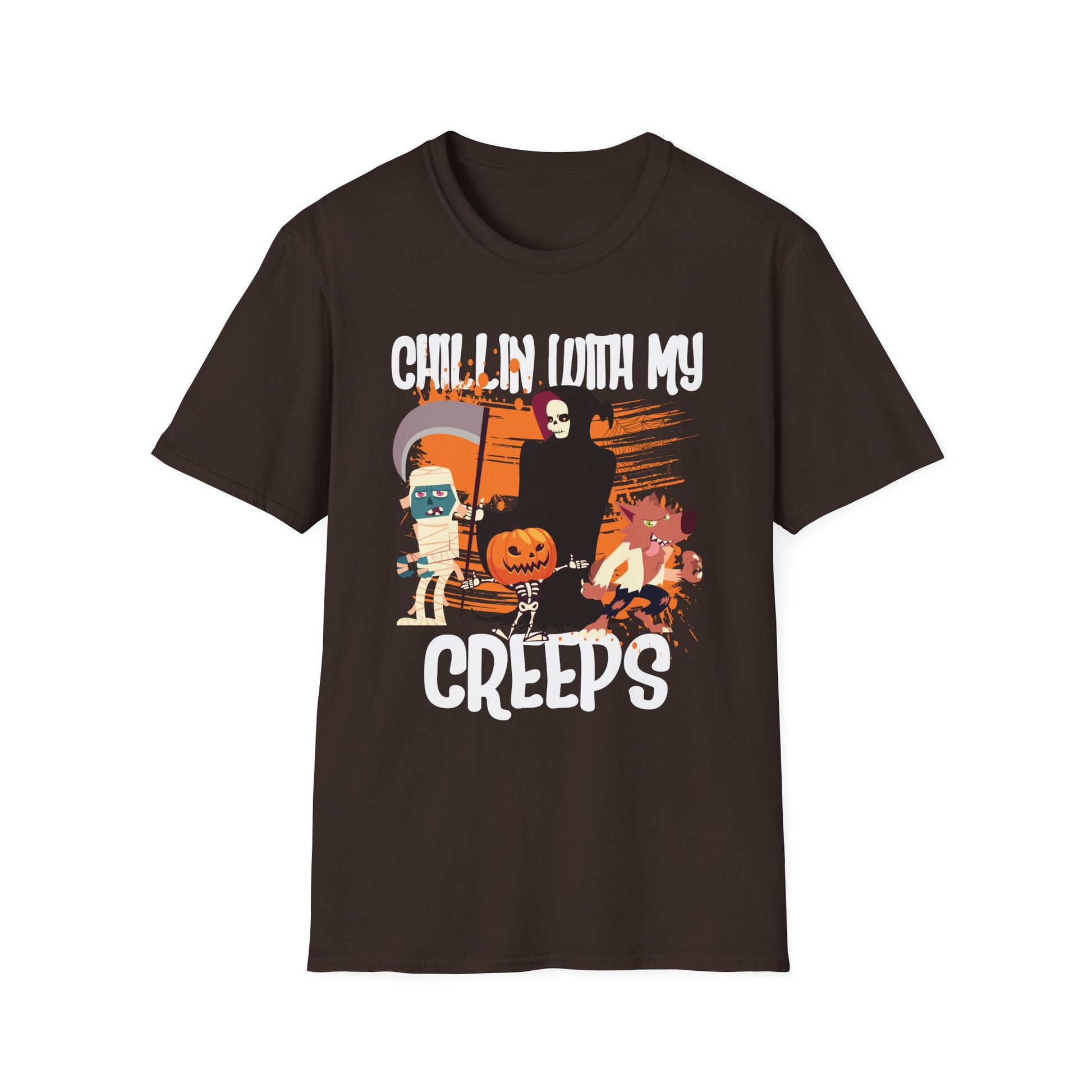 Chilling With My Creeps Halloween- Dancing Ghost Halloween Tee Unisex Softstyle T-Shirt