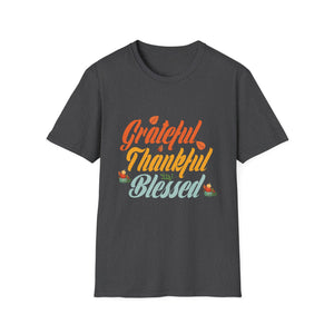 Grateful Thankful Blessed T-Shirt — Thanksgiving Fall Holiday Tee