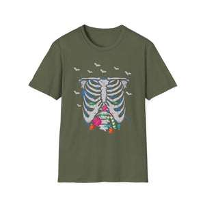 Skeleton Ribcage Floral T‑Shirt — Colorful Rib Bones with Flowers & Bats