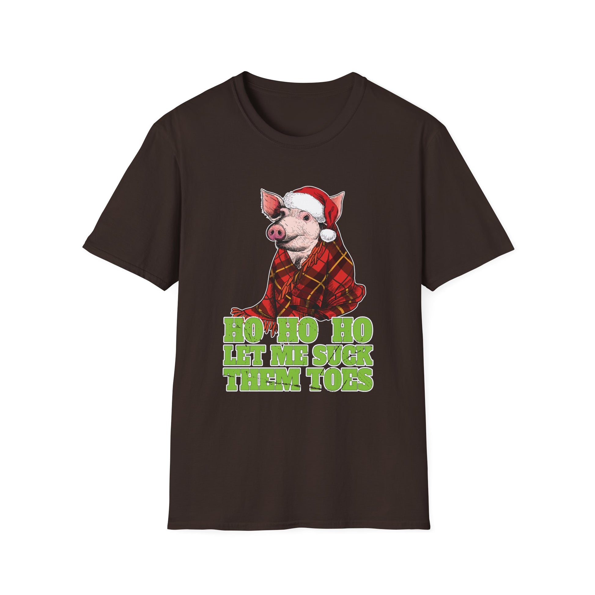 Christmas Pig T-Shirt – Plaid Santa Pig with “Ho Ho Ho Let Me Suck Them Toes” Holiday Tee