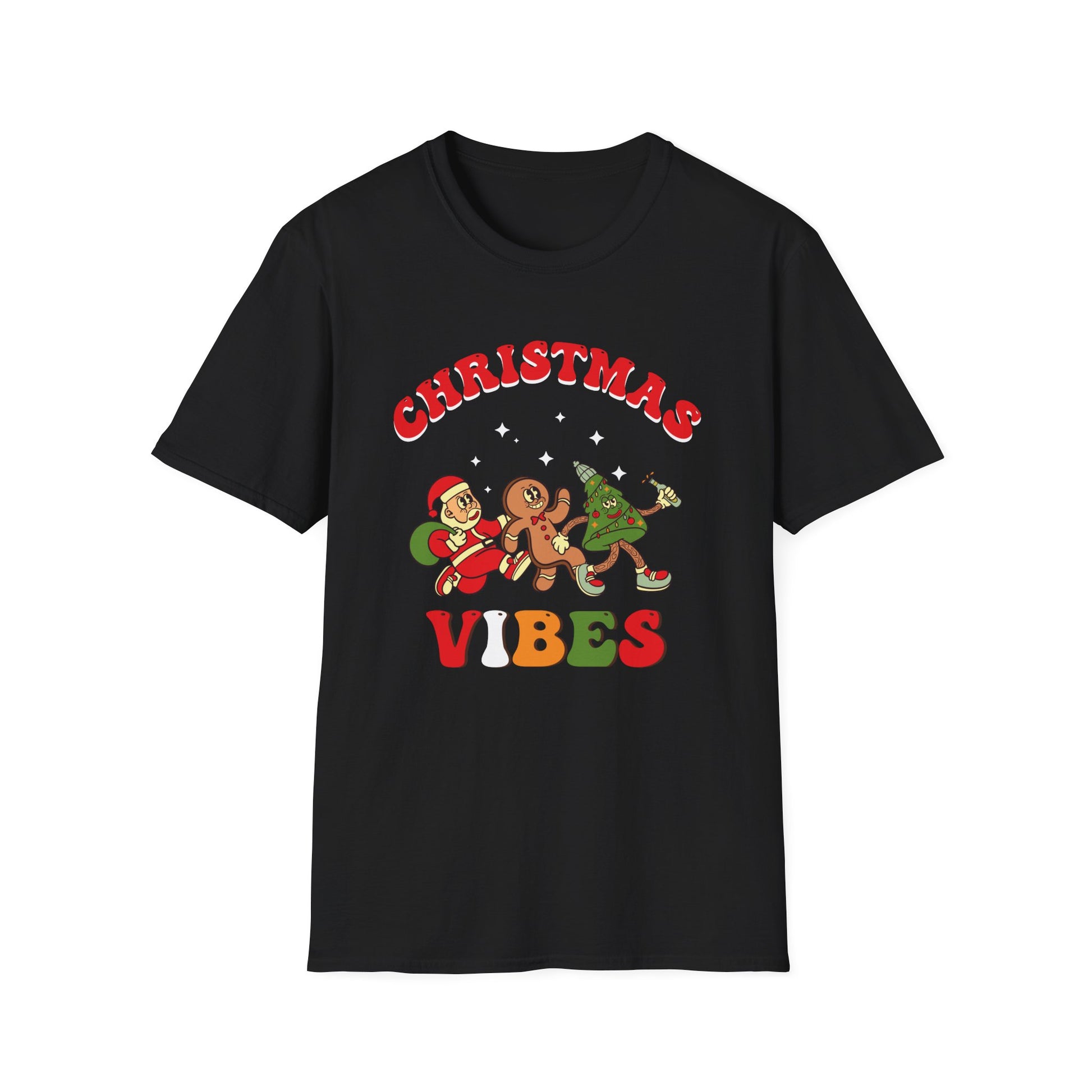 Christmas Vibes T-Shirt — Santa, Gingerbread & Elf Holiday Graphic Tee