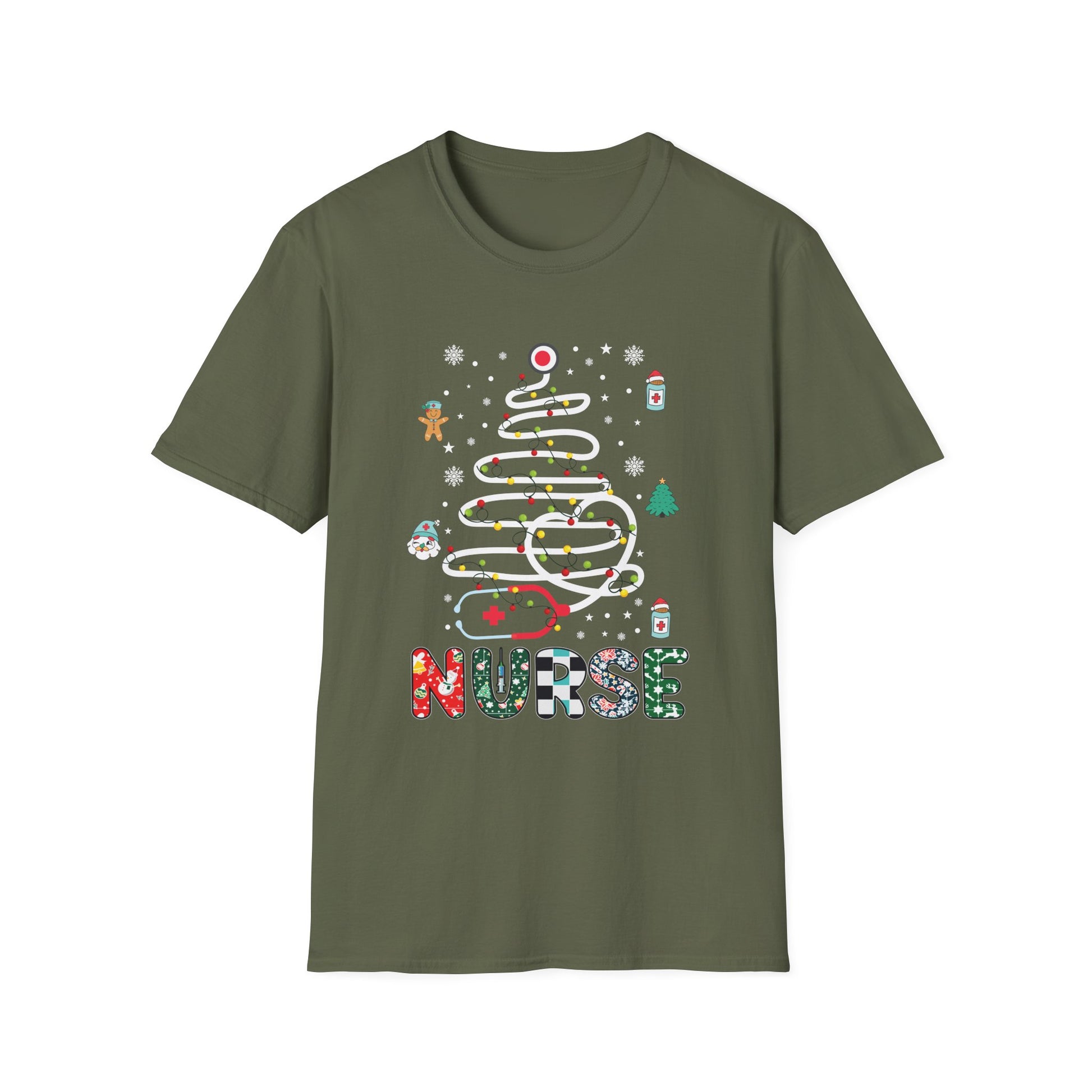 Nurse Christmas T-Shirt — Festive Holiday Tree & Medical Icons Tee