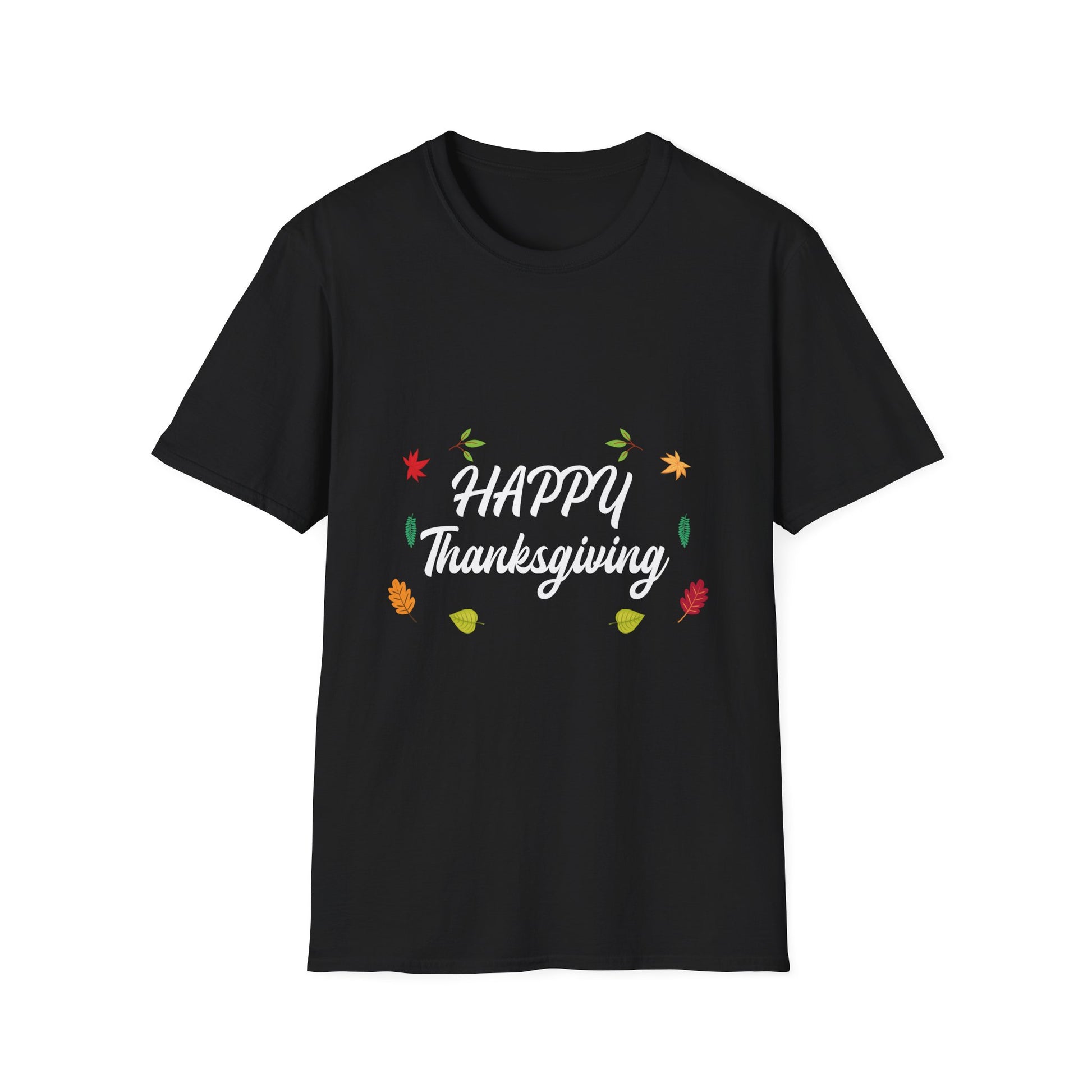 Thanksgiving T-Shirt — "Happy Thanksgiving" Fall Leaves Holiday Tee  Unisex T-Shirt