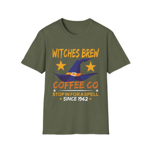 Witches Brew Coffee Co. T-Shirt – Halloween Witch Hat Graphic Tee