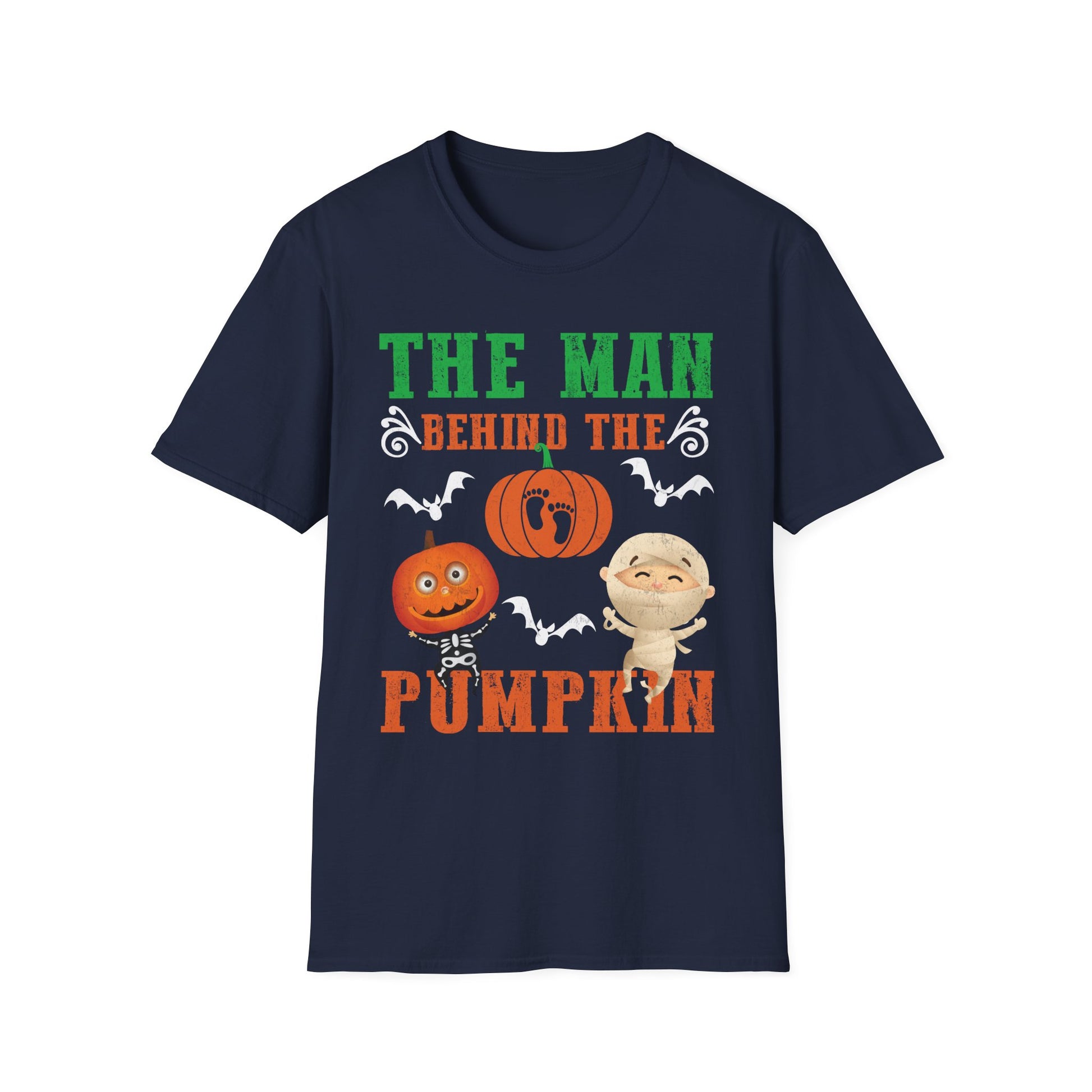 Halloween T-Shirt – "The Man Behind the Pumpkin" Cute Pumpkin & Mummy Dad Tee
