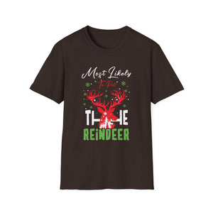 Most Likely To Pet The Reindeer Funny Christmas 2023 T-Shirt