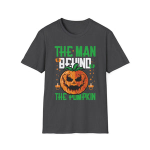 Mens The Man Behind The Pumpkin Dad Halloween Pregnancy Reveal  Unisex Softstyle T-Shirt