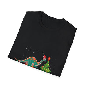 Christmas Brachiosaurus Dinosaur eating a Christmas Tree Unisex T-Shirt