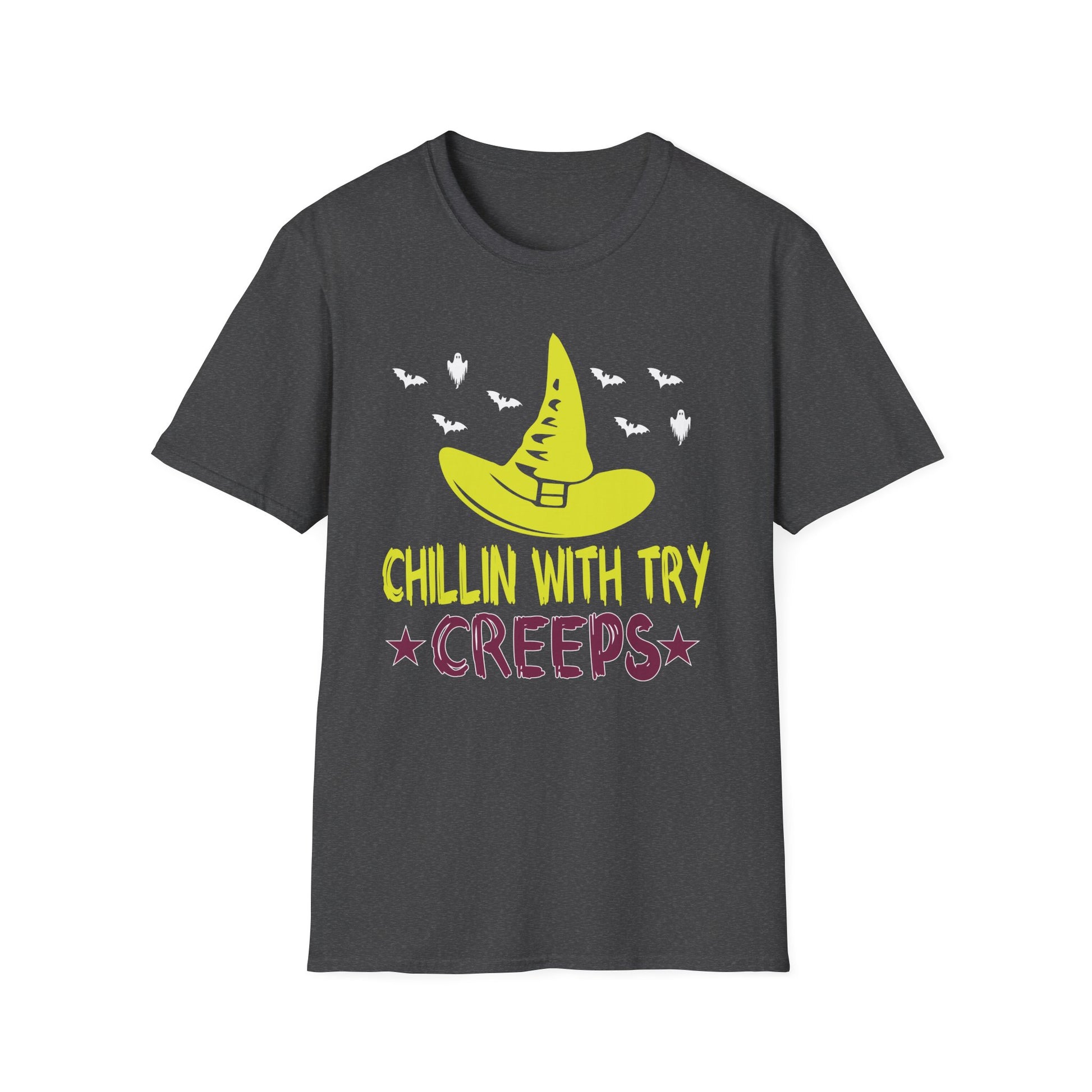 Halloween T-Shirt — "Chillin' With My Creeps" Witch Hat & Bats Graphic