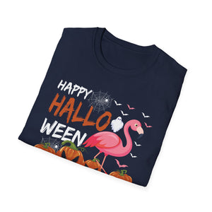 Happy Halloween Flamingo T-Shirt — Cute Pink Flamingo with Jack-O'-Lanterns Halloween Tee