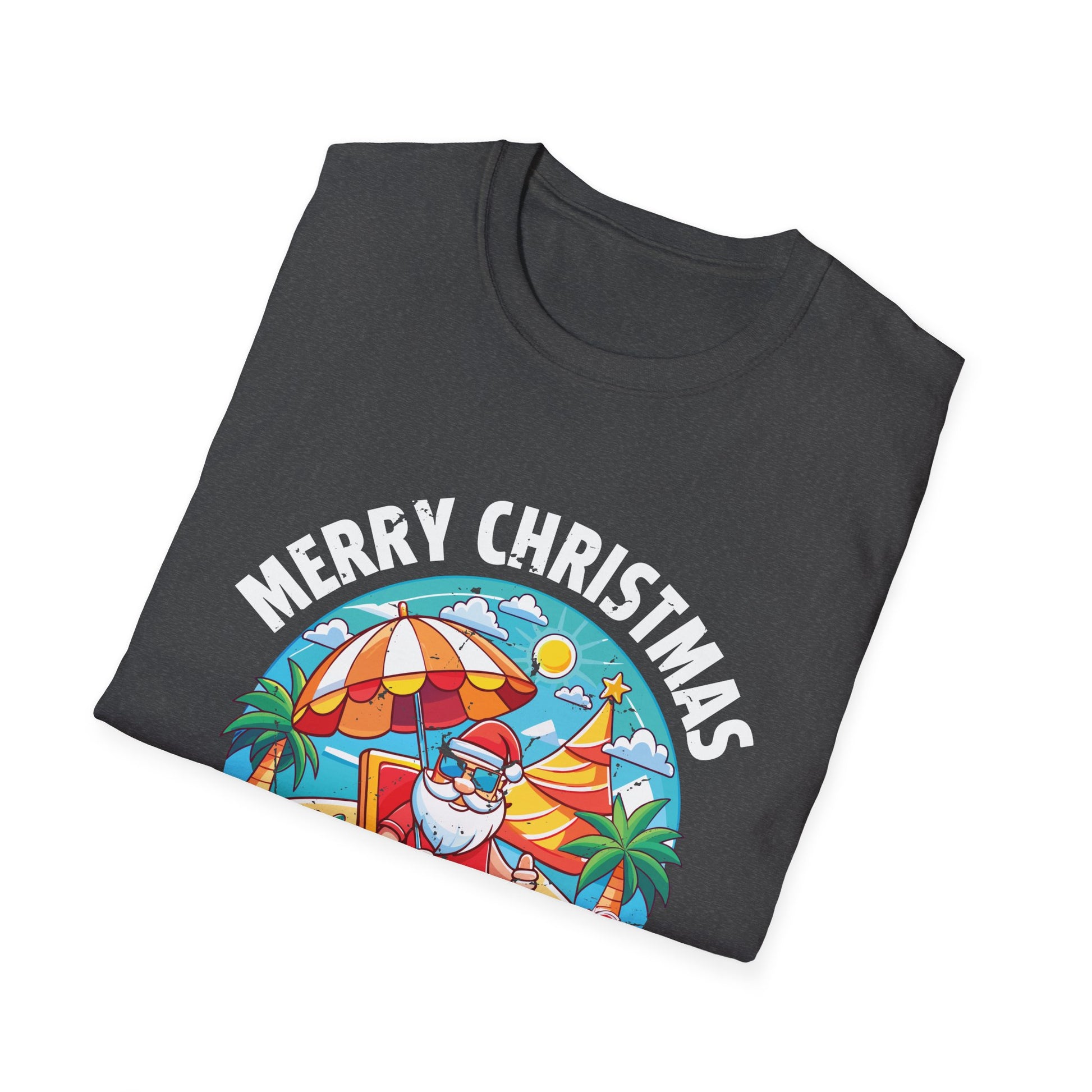 Merry Christmas in July T-Shirt – Santa on the Beach Graphic Tee