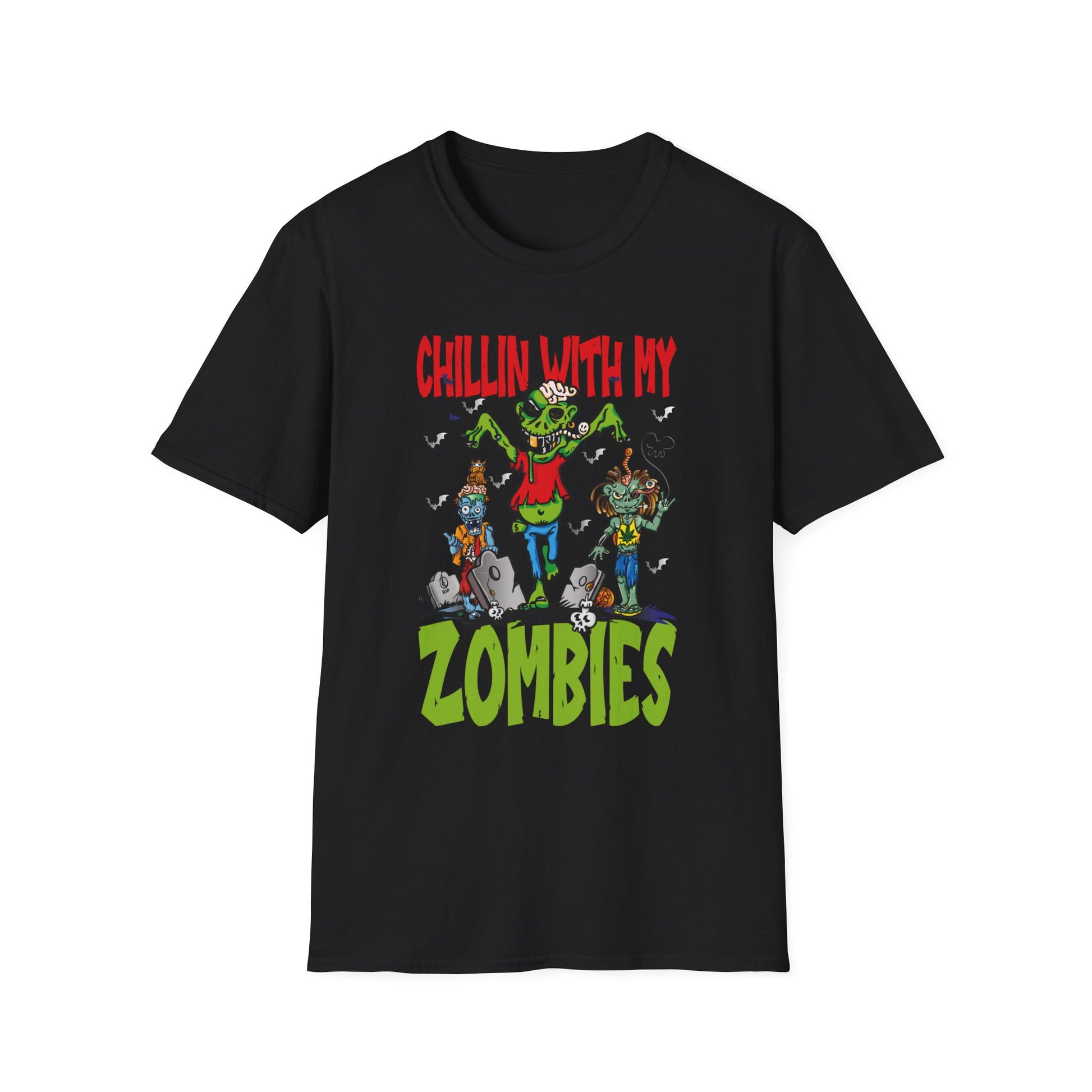 Halloween Zombies Funny Halloween Chillin With My Zombies T-Shirt Unisex Softstyle T-Shirt