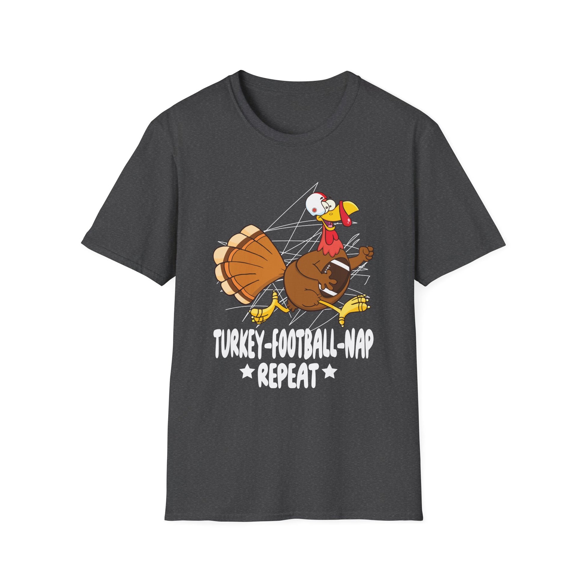 Turkey Football Nap Repeat T-Shirt — Funny Thanksgiving Turkey Tee for Football Fans