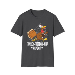 Turkey Football Nap Repeat T-Shirt — Funny Thanksgiving Turkey Tee for Football Fans