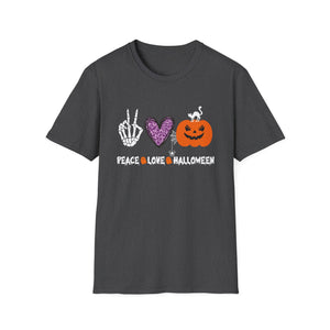 Peace Love Halloween skeleton Hands Funny Halloween Costume TeeUnisex Softstyle T-Shirt