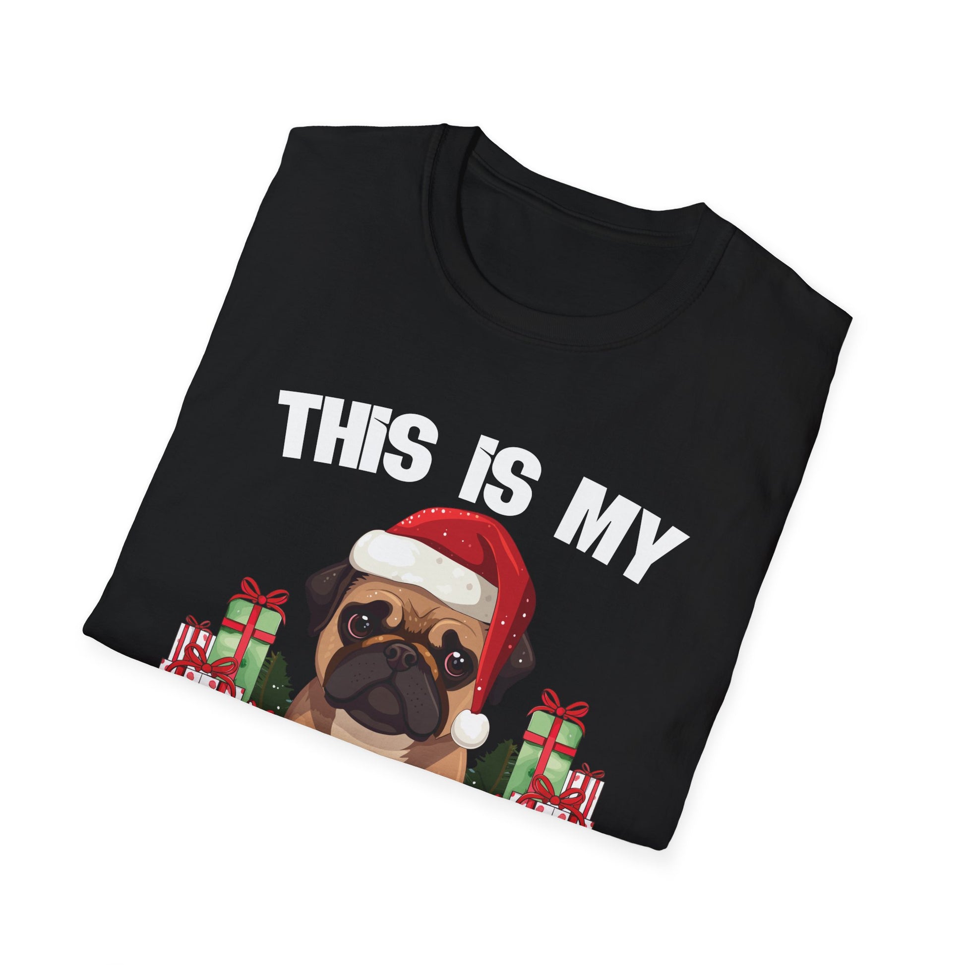 Christmas Pajama T‑Shirt — Cute Pug in Santa Hat Holiday Tee