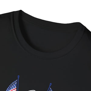 Santa Riding Motorcycle on Christmas - Biker US Flag Unisex Softstyle T-Shirt